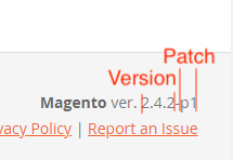 A screenshot showing the Magento patch version in the lower right corner of the admin panel.