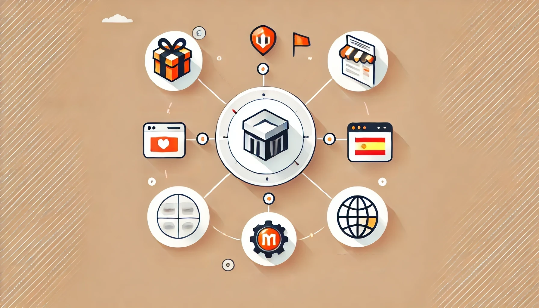 Artistic representation of Magento e-commerce and modules